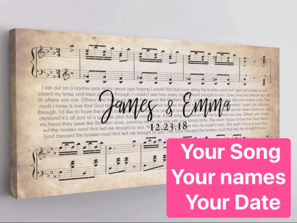 Song Lyrics on Canvas Custom Wall Art Couples - Ready to Hang