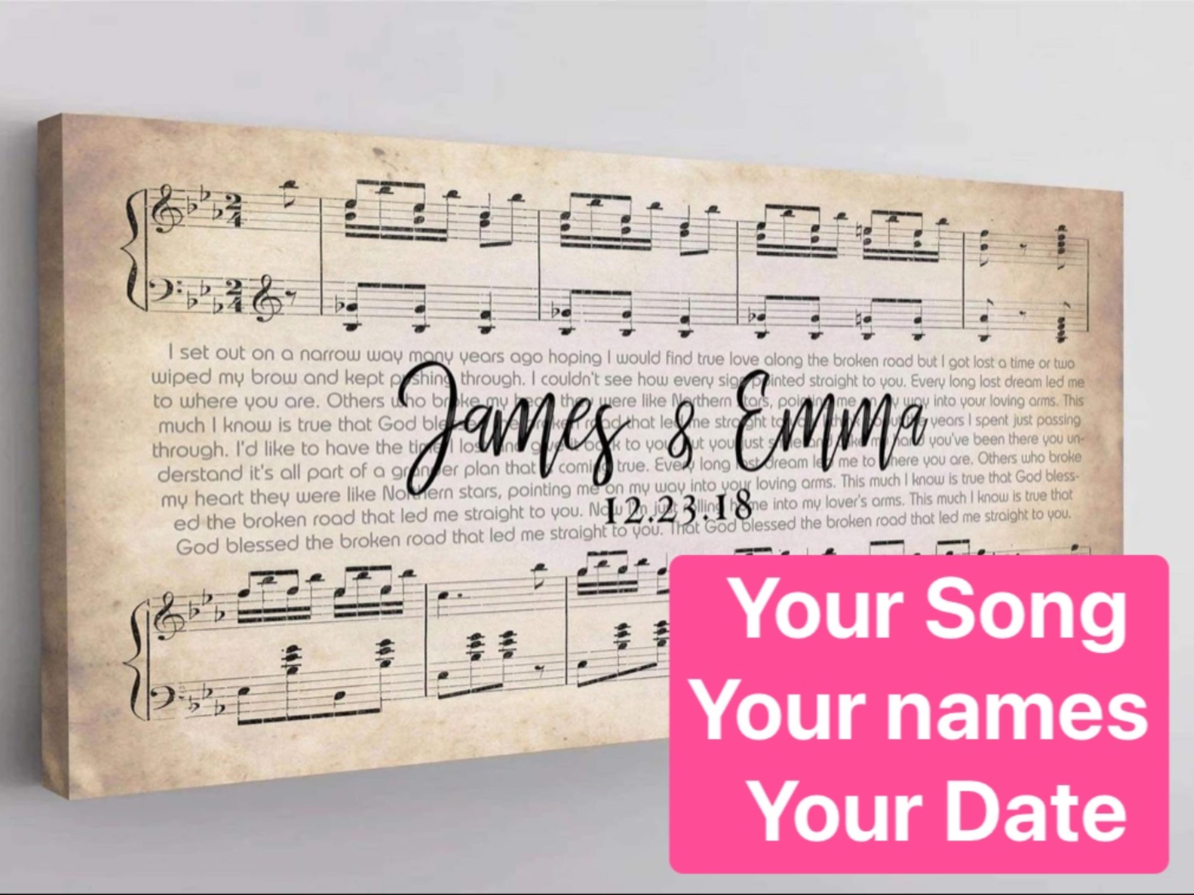 Song Lyrics on Canvas Custom Wall Art Couples - Ready to Hang